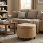 HomePop 24" Large Leatherette Storage Ottoman - Sand Faux Leather