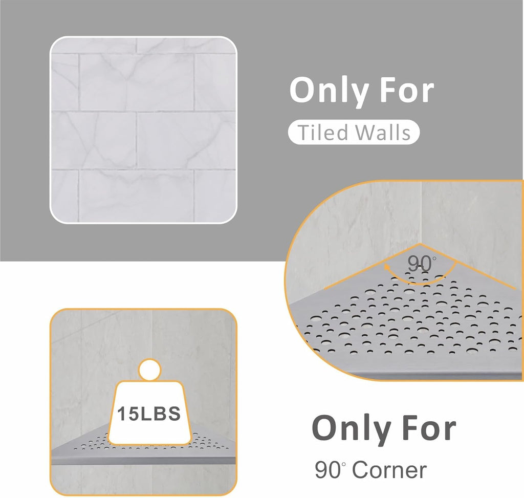 Brushed Nickel 10’’ Corner Shower Shelf Bathroom Shower Shelves, 2 Pack Triangular 304 Stainless Steel Shower Corner Shelf for Tiled Walls, No Drilling