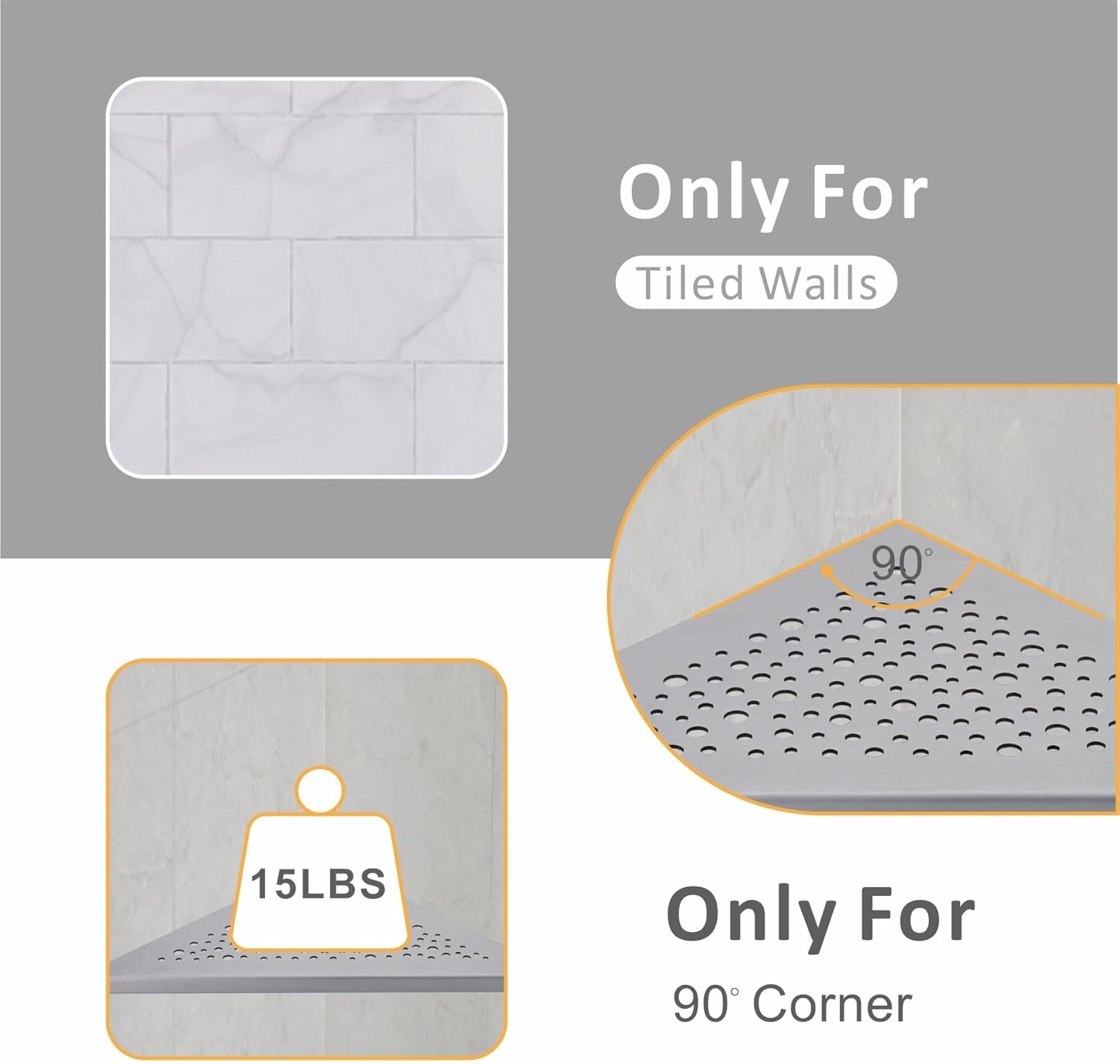 Brushed Nickel 10’’ Corner Shower Shelf Bathroom Shower Shelves, 2 Pack Triangular 304 Stainless Steel Shower Corner Shelf for Tiled Walls, No Drilling