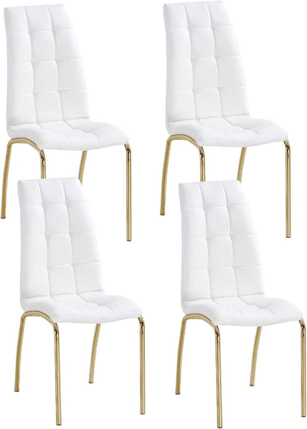 Faux Leather Dining Chairs - Set of 4, Modern White Dining Room Chairs with G...