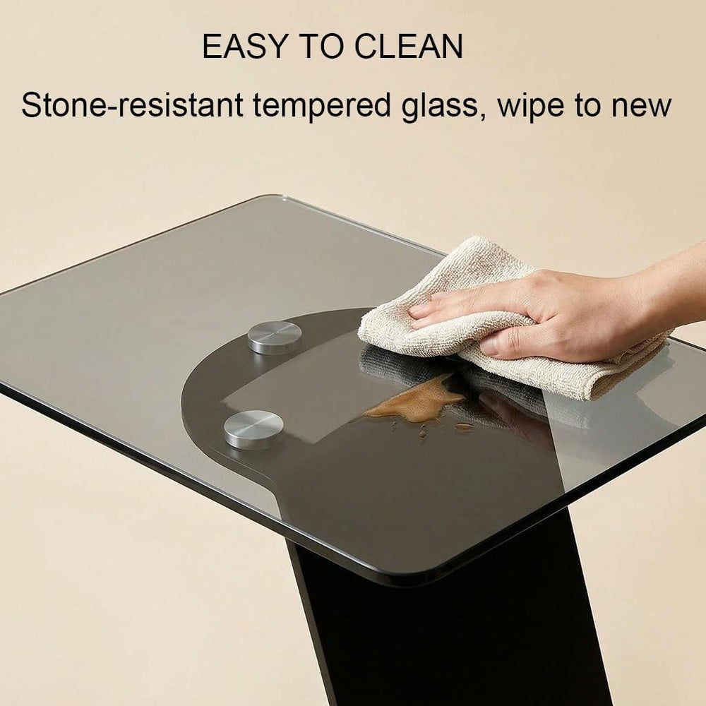 25.5-Inch High C-Shaped End Table with Tempered Glass Top & Black Metal F...