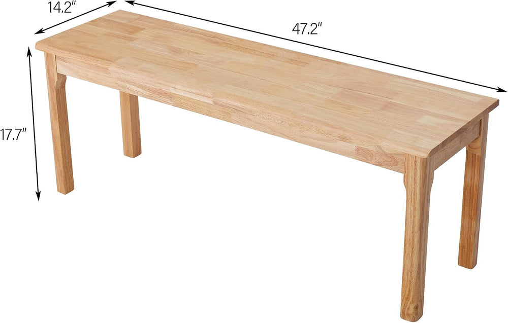 100% Solid Oak Wood Dining Bench Entryway Bench Midcentury End of Bed Bench, ...