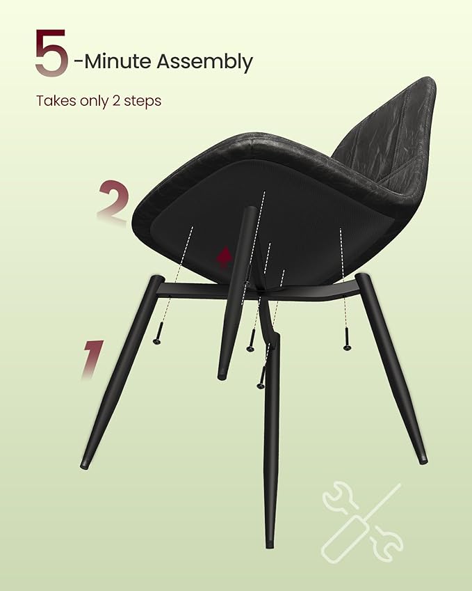 VASAGLE Set of 4 Dining Chairs, Dining Room Kitchen Chairs, Metal Frame, Adju...