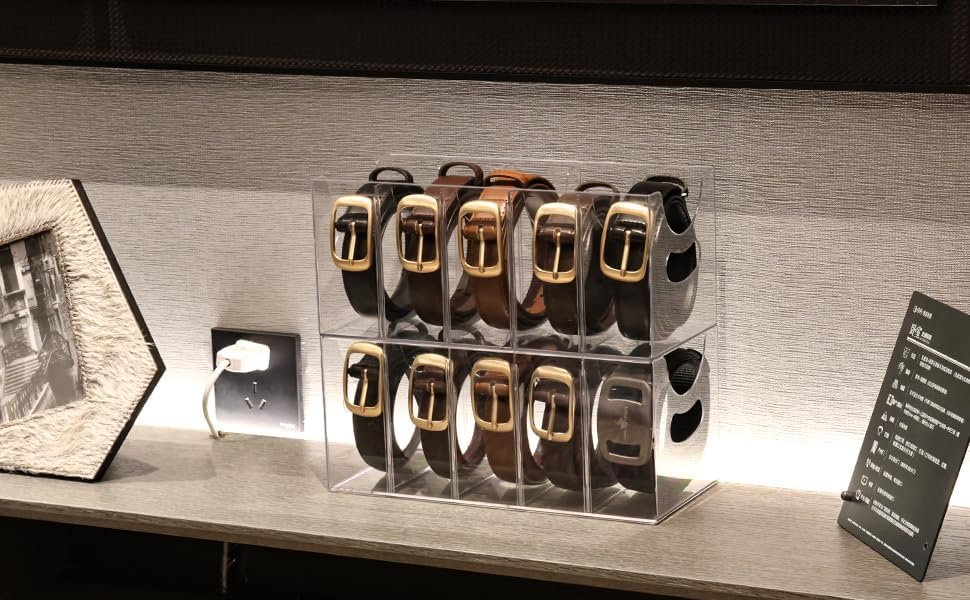 Belt Organizer - 2 Pack Clear Stackable Belt holder For Closet Drawer Storage - 5 Compartments with Removable Dividers, Multi-Purpose Display Bins With Inserts For Ties,Socks,underwear (2)