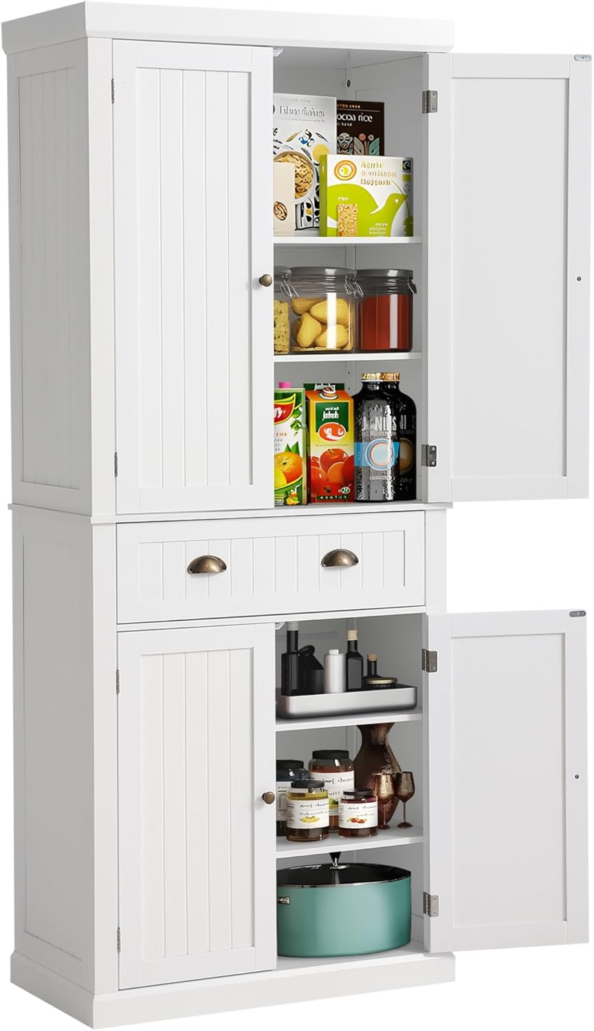 LOUVIXA 72" Kitchen Pantry Storage Cabinet, Freestanding Cupboard with 2...