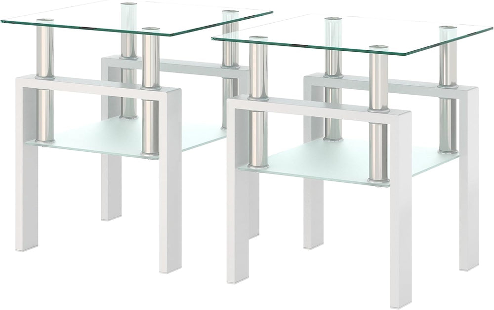 BIGTO 2 Pcs Tempered Glass Side Table, End Table for Living Room, Sofa Table ...
