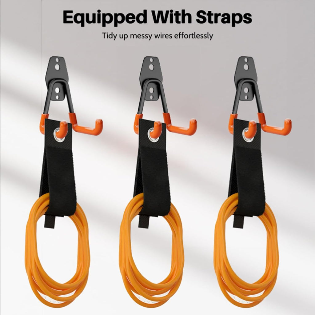 Garage Hooks Heavy Duty 6 Pack Utility Wall Mount Storage Hangers with Extension Cord Holder Organizer for Power Tool Garden Tool Ladder Hose and More