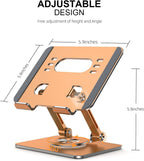 Tablet Stand Holder with Thickened 360°Rotating Base Dual Rod Adjustable Aluminum Stand for All 5.8-12.9” iPad Samsung Phone Tablet Kindle E-Reader and More, Rose