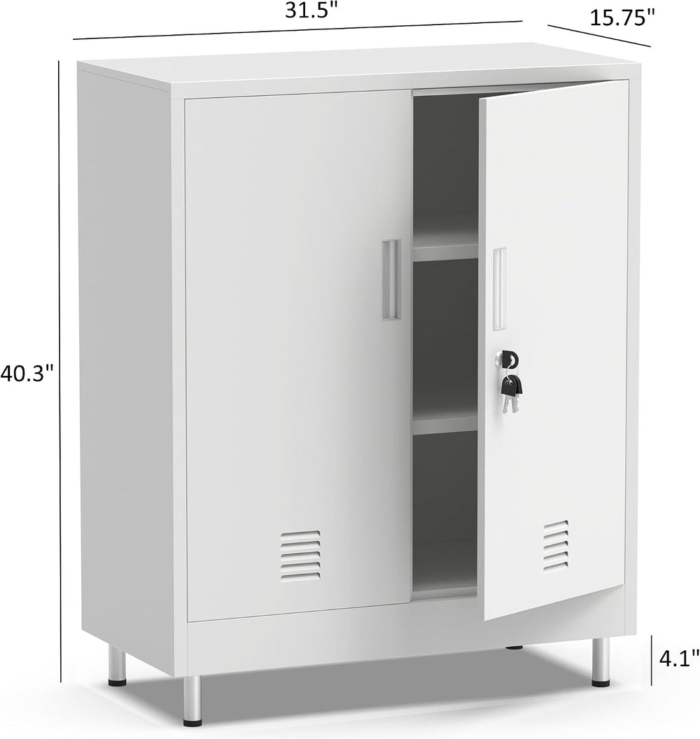 JINGUR Metal Storage Cabinet with Locking Doors and 2 Adjustable Shelves, Loc...