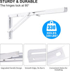 YUMORE White Folding Shelf Brackets, 20 Inch Heavy Duty L Bracket, DIY Collapsible Shelf Bracket for Workbench Folding Table Hinge, Max Load: 330lb, 2 Pack