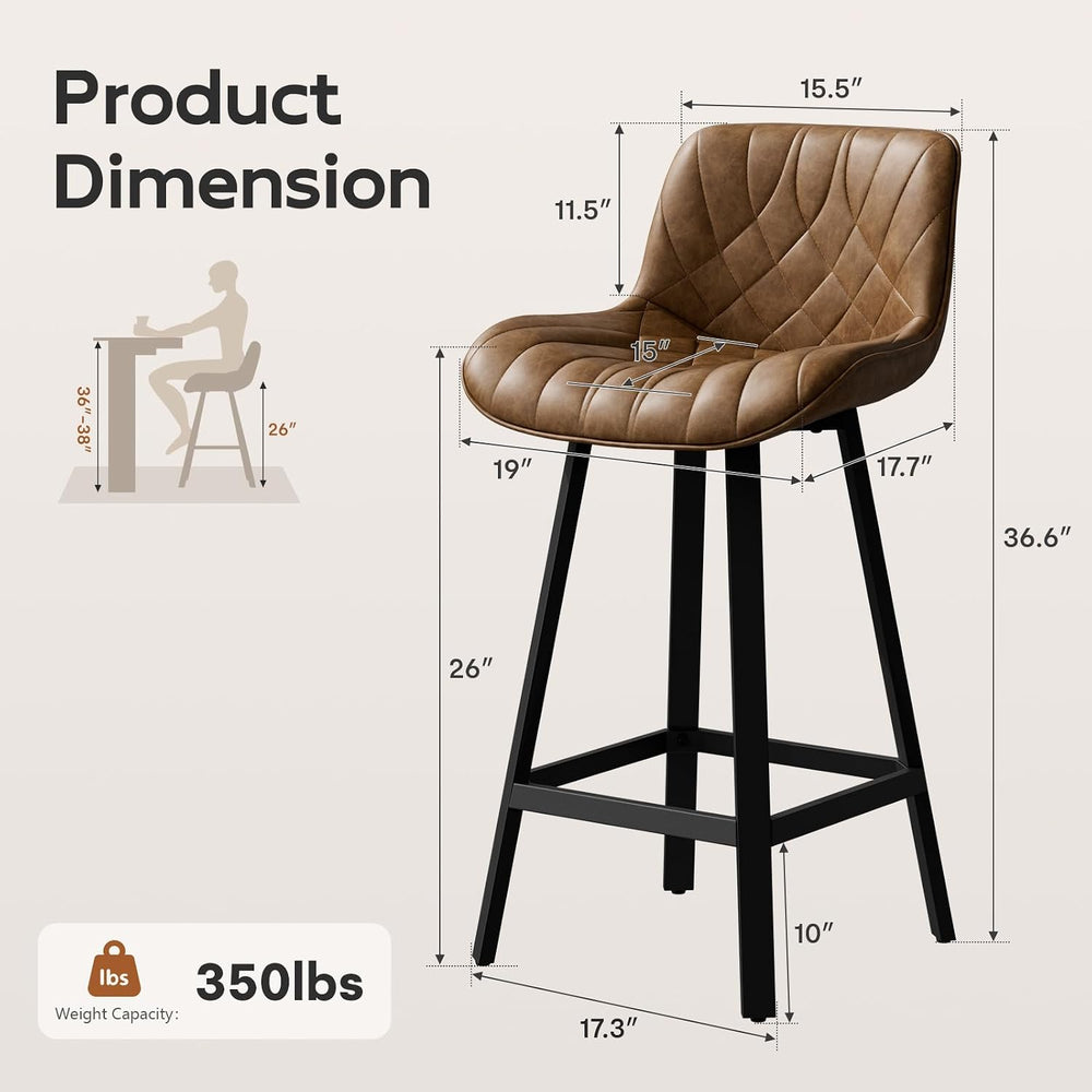 26" Brown Counter Height Bar Stools Set of 4, for Kitchen Island | Curve...