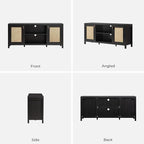 SICOTAS Rattan TV Stand for Living Room - 26" Tall Farmhouse Entertainment Center with Storage and Wicker Door, Media TV Console Cabinet for TVs Up to 65 Inch, Black Oak
