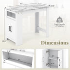 COSTWAY Bar Table, Modern Faux Marble Breakfast Table with 7 Hanging Hooks, Open Compartment, Storage Cabinet & Adjustable Shelf, Counter Height Dining Table for Kitchen, Dining Room, Living Room | 7 Hanging Hooks, Open Compartment, Storage Cabinet &
