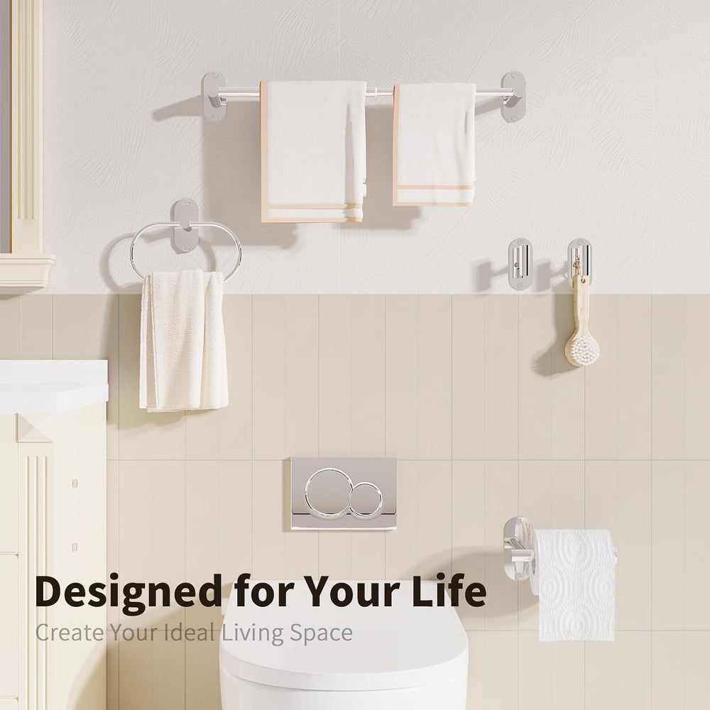 5-Piece Bathroom Hardware Set, Adhesive or Drill Wall Mount, Chrome