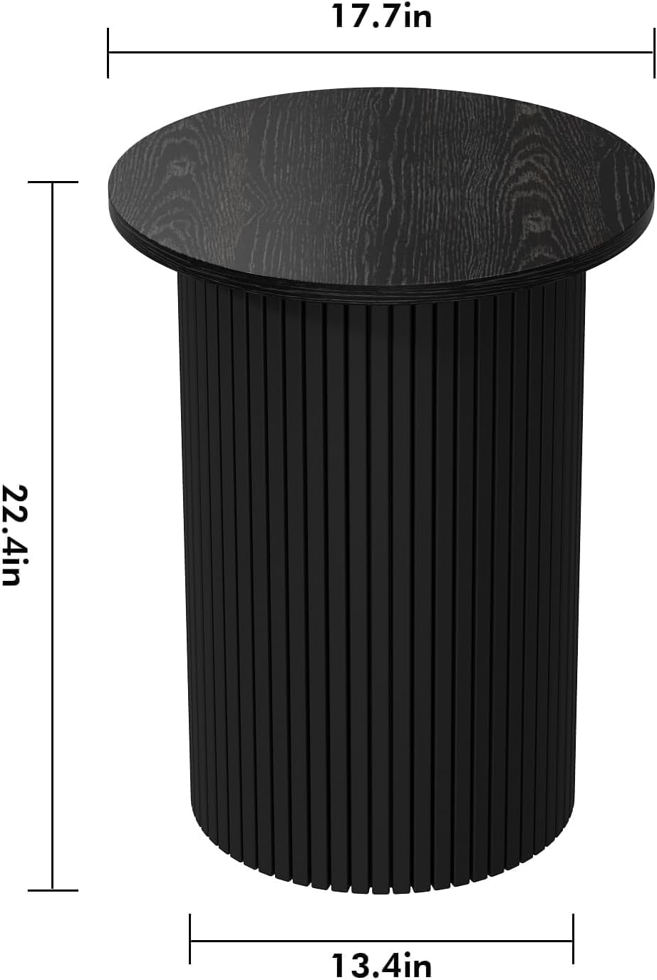 Wnutrees Round Fluted End Table, Small Accent Pedestal Side, Black