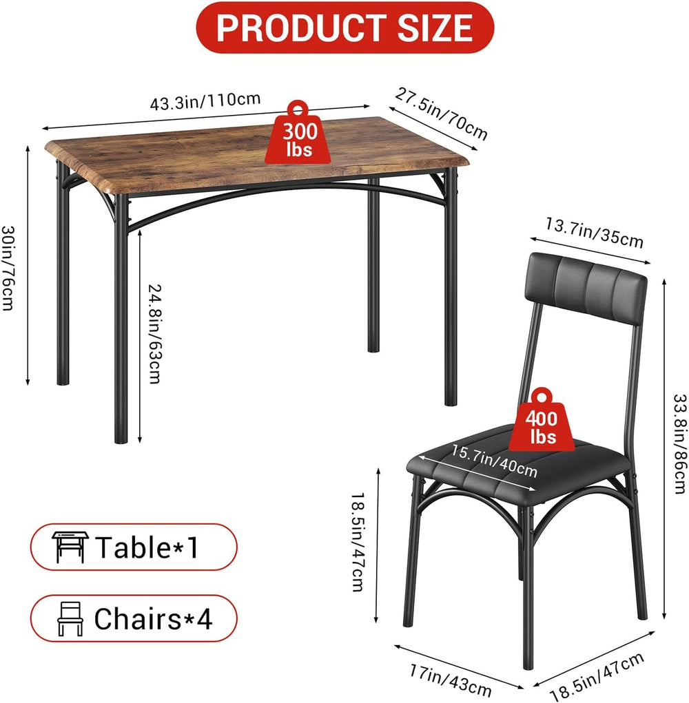 GarveeHome Dining Table Set for 4, Kitchen Table with 4 Upholstered Chairs, W...
