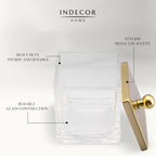 Clear Transparent Hotel Style Apothecary Tempered Glass Canister Jar W/ Gold Metal Lid Cover, Classic Countertop Organizer for Cotton balls/pads, Floss Picks, Makeup Storage