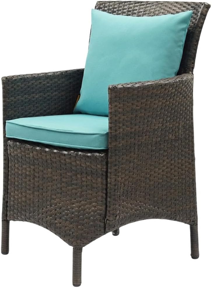 Brown Wicker Rattan Dining Armchair for Patio, Outdoor Lounge Furniture, Comf...