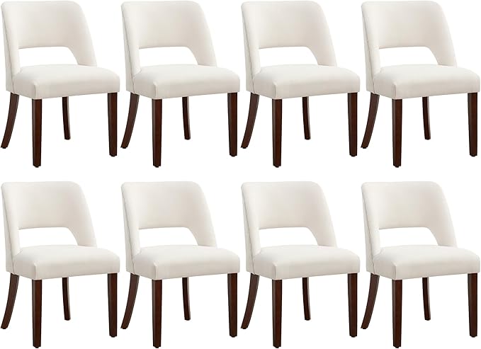 Dining Chair Set of 8,Modern Dining Room Chairs with Thick Cushions,Upholstered Linen Fabric Kitchen Chairs for Kitchen Dining Room Beige