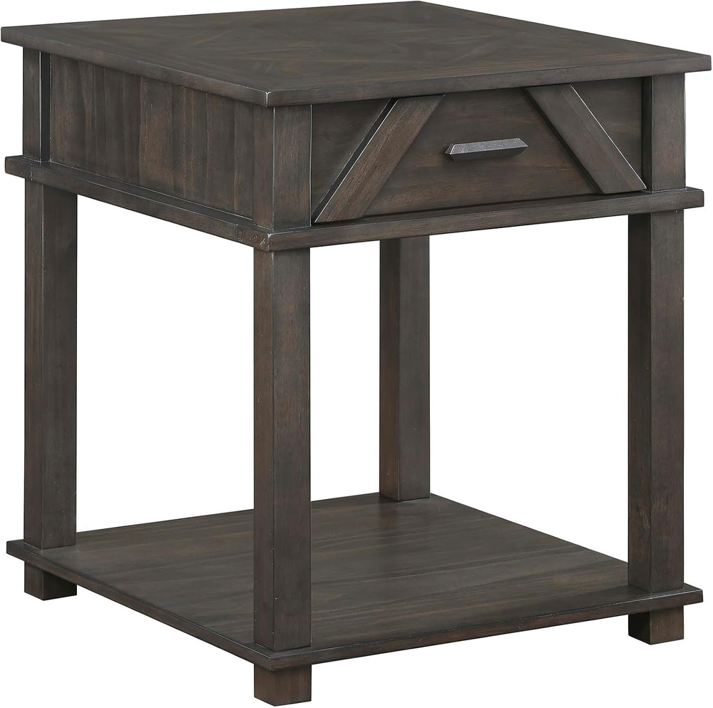 Lexicon Rectangle Wood End Table with Drawer and Lower Open Shelf, Pine Wood ...
