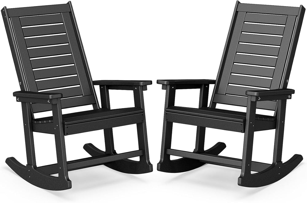 BRIOPAWS Outdoor Rocking Chairs | Set of 2 | Porch Rockers | HDPE Plastic| Bl...