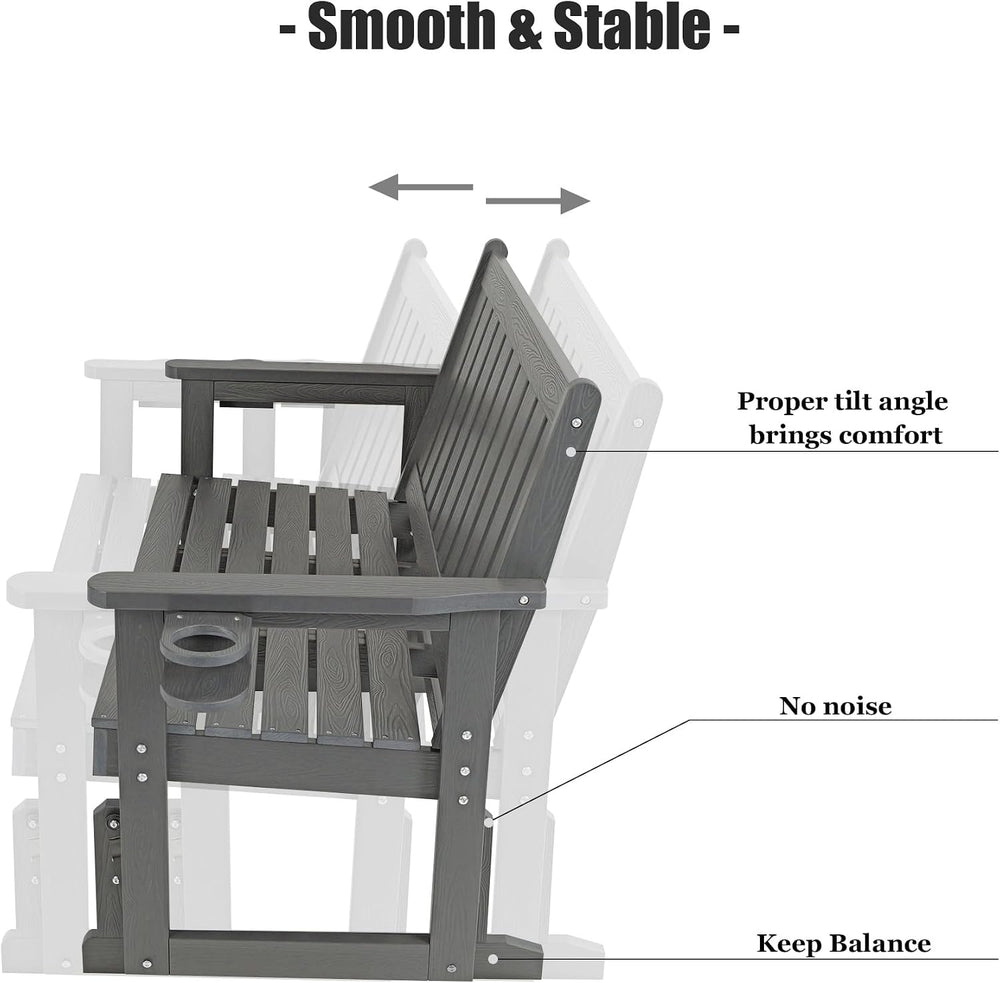 Poly Lumber Patio Glider, HIPS Material Weather-Resistant Swing Bench for Out...