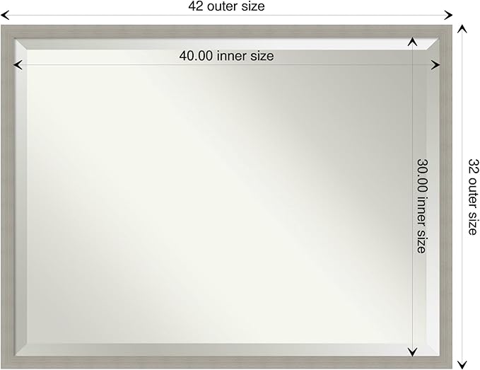 Amanti Art Grey Wall Mirror 32x42 Woodgrain Stripe Grey Rectangle Bathroom Mirror for Wall Decor Living Room, X-Large Casual Wood Frame, Hangs Horizonally and Vertically, Bathroom Decor, Beveled Edge
