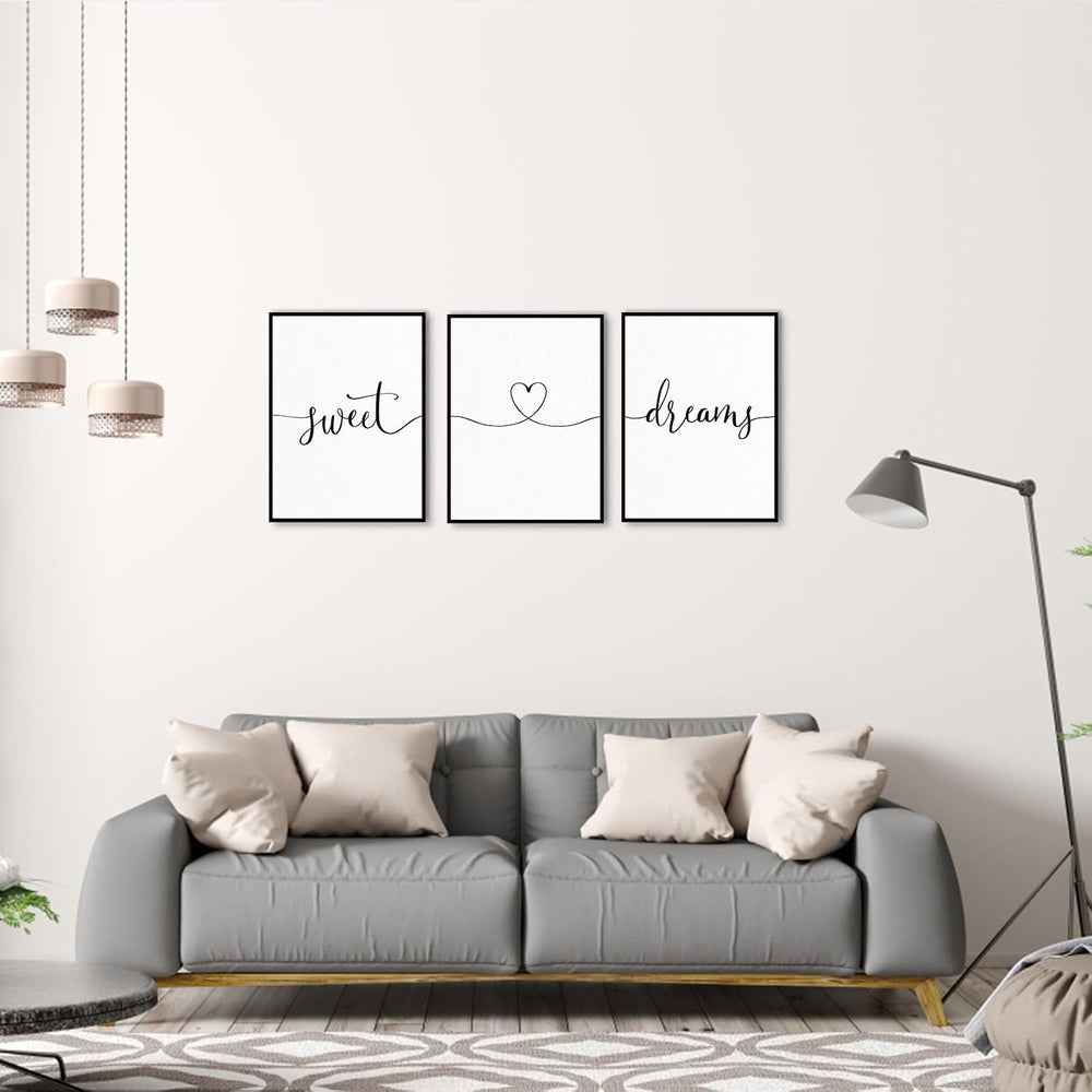 Sweet Dreams Wall Art Above Bed – Set of 3 Modern Farmhouse Bedroom Decor for...