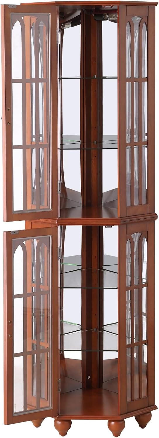 Pantry Sideboard Locker, Corner Curio Cabinet, with 4 Adjustable Tempered Gla...