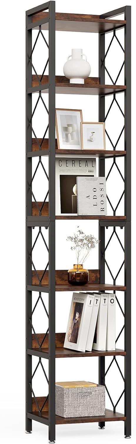 LITTLE TREE Corner Book Shelf, 78.7" Tall Narrow Bookcase, 7-Tier Skinny...