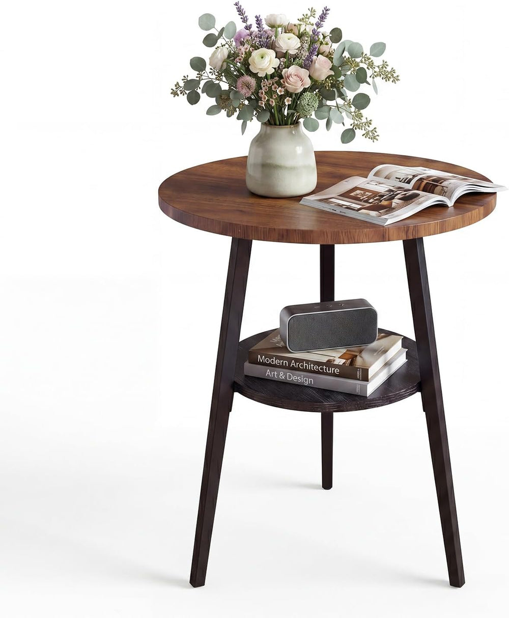 Round End Table, 2-Tier Side Table with Storage Shelf for Small Spaces, Night...