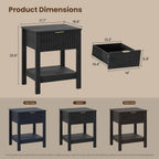 Fluted Night Stand with Golden Handle,Set of 2 Mid-Century Nightstands with Drawer, Bedside Table with Storage Shelf, Side Tables for Room,End Tables for Bedroom,Black Wood Grain