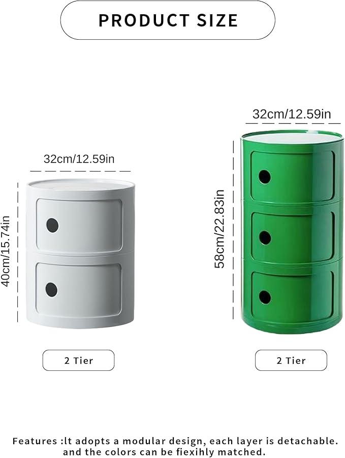 Round Nightstand with 3 Drawers, Modern Style Side Table, Multifunctional End...