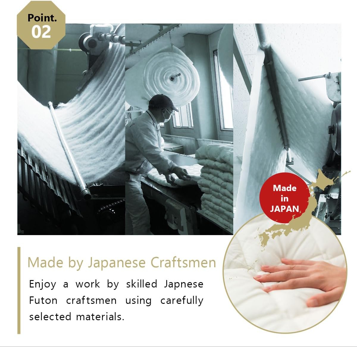 EMOOR Japanese Futon Mattress Premium CLASSE and Tatami Mat Set Queen, Floor Sleeping Mat Sikibuton Igusa Natural Cotton