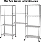SINGAYE 5 Shelves Storage Shelf Wire Closet Bathroom Organizers Metal Pantry Kitchen Garage Shelving Unit Laundry Room Organization Home Rack Net Basket White with Wheels