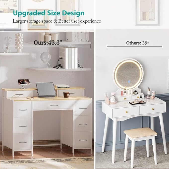 Dresser for Bedroom with 9 Drawers & 2 Open Shelves, Fabric Storage Dress...