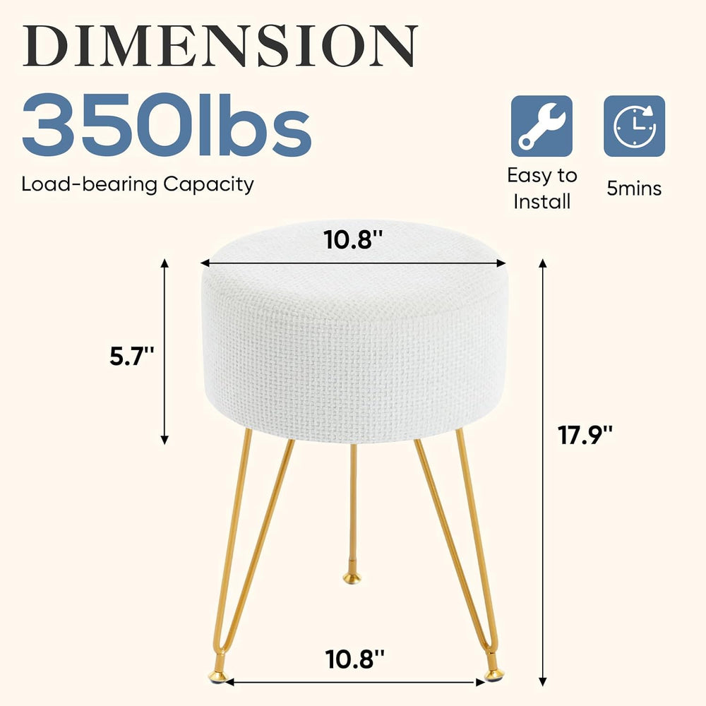 DUMOS Vanity Stool, Velvet Vanity Chair for Makeup Room, Round Ottoman Foot R...