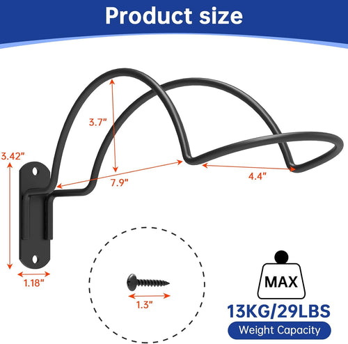 4-Pack Wall-Mounted Multi-Purpose Helmet Storage Display Rack - Durable Metal Hanger Hook for Equestrian, Motorcycle, Baseball, Hockey, Rugby & Electronic Helmets | Heavy-Duty Construction with Screws