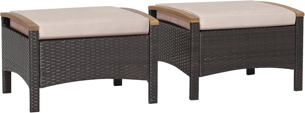 DORTALA Outdoor Ottoman Wicker 2 Piece, Square Patio Ottomans PE Rattan Foot ...