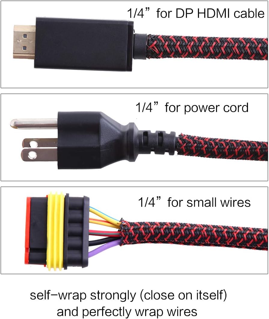 Alex Tech 25ft - 1/4 inch Cord Protector Wire Loom Tubing Cable Sleeve Split Sleeving For USB Cable Power Cord Audio Video Cable – Protect Cat From Chewing Cords - Blackred