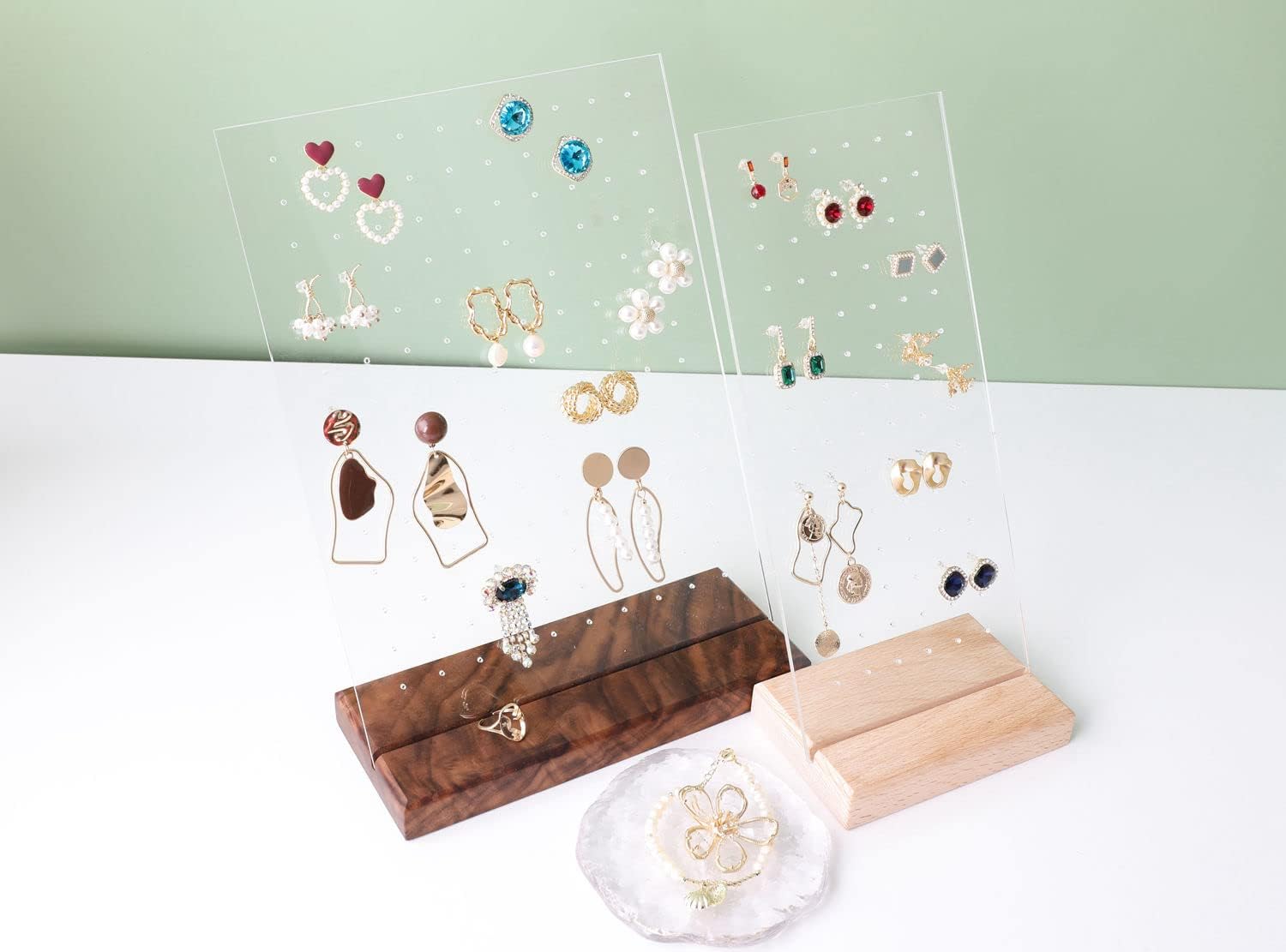 GemeShou Beech earring display for selling jewelry, wooden earring holder for studs display, small jewelry studs display board for show【Wood stand with acrylic board-Beech】