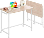 4NM 31.5" Mobile Small Rolling Computer Desk, Folding Laptop Cart Table with Wheels, Portable Office Desk for Small Space Couch Bed - Natural and White