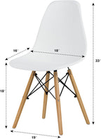 COSTWAY Dinning Chair Set of 4, Mid Century Modern Eiffel DSW Style Shell Molded Plastic Chair for Kitchen, Dining, Living Room, Bedroom, Lounge Side Chairs with Wood legs, White