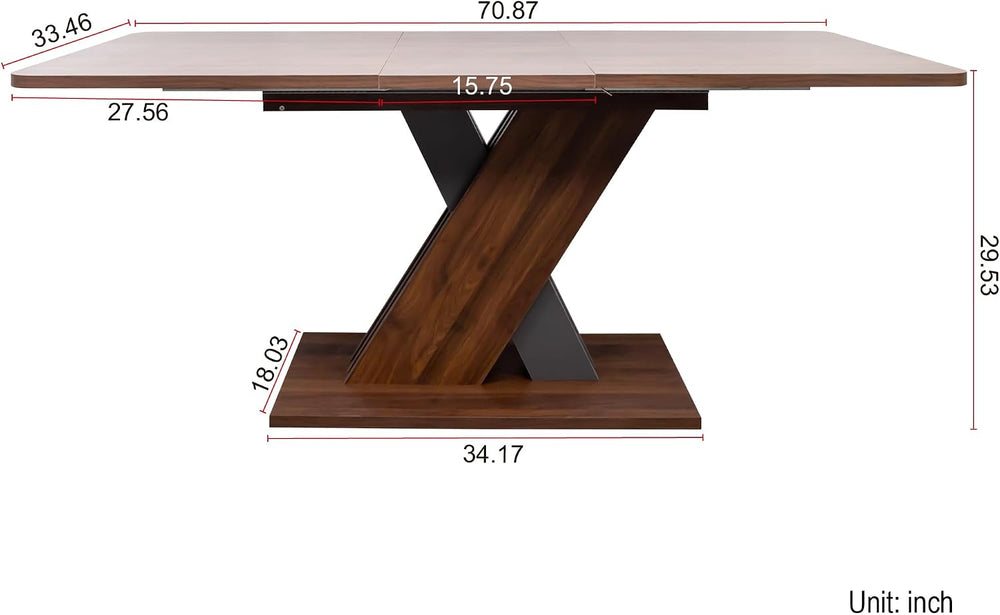 70.87'' Extendable Wood Dining Table, Modern Multifunctional Rectangl...