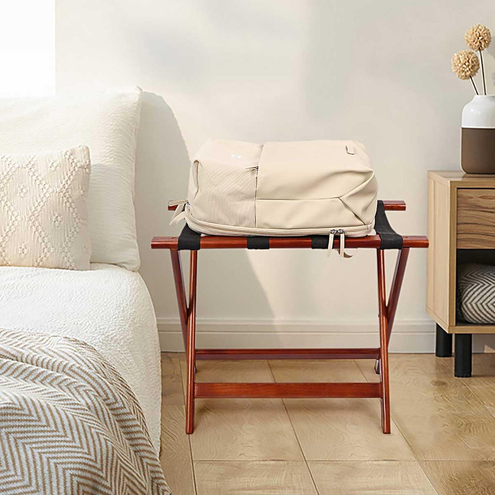LZMS Walnut Wood Folding Luggage Rack 24.75" x 14.25" x 19.75"...