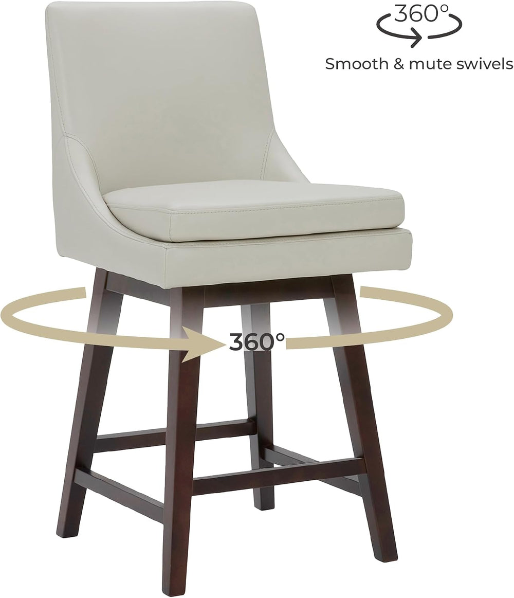 CHITA 26.8" Modern Swivel Counter Barstools, Creamy Grey Faux Leather, S...