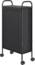 ELYKEN Slim Laundry Hamper with Lid, 50L Small Rolling Laundry Basket on Wheels, 7.9” Narrow Dirty Cloth Cart with Removable Inner Bag for Small Bathroom, Bedroom, Black