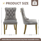 Velvet Dining Chairs Set of 2, Kitchen & Dining Room Chairs, Upholstered Dining Chairs with Back Ring Pull and Golden Solid Wood Legs, Modern Tufted Kitchen Chairs for Dining Room, Light Grey