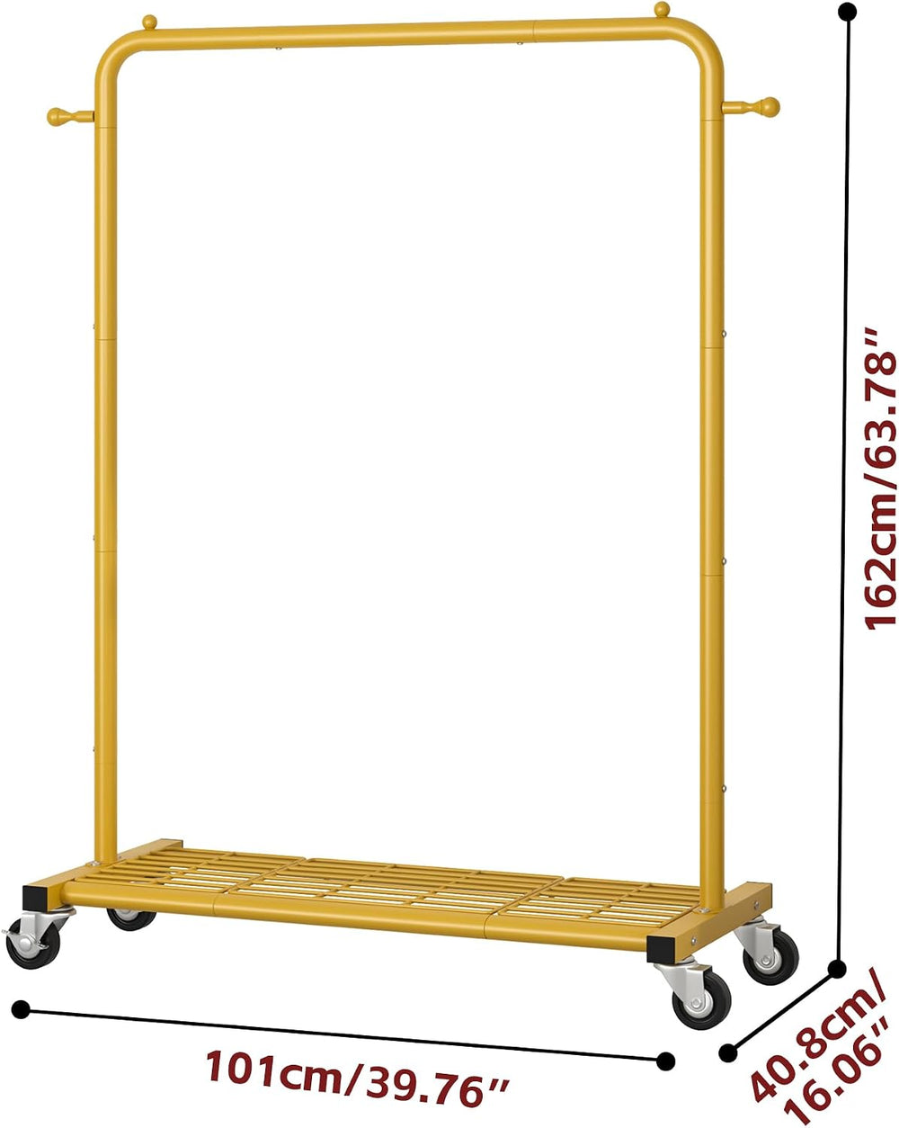 Sywhitta Metal Garment Clothing Rack on Wheels with Mesh Shelf,Gold Yellow