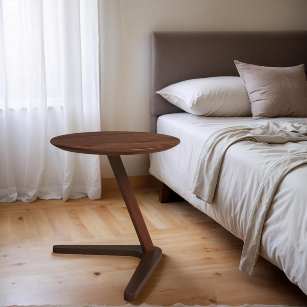 YUNMUAIR-C-Shaped Solid Wood End Table,Small Round Side Table for Couch,Space...